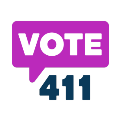 Purple word bubble with the word "VOTE" and the numbers "411" below it.